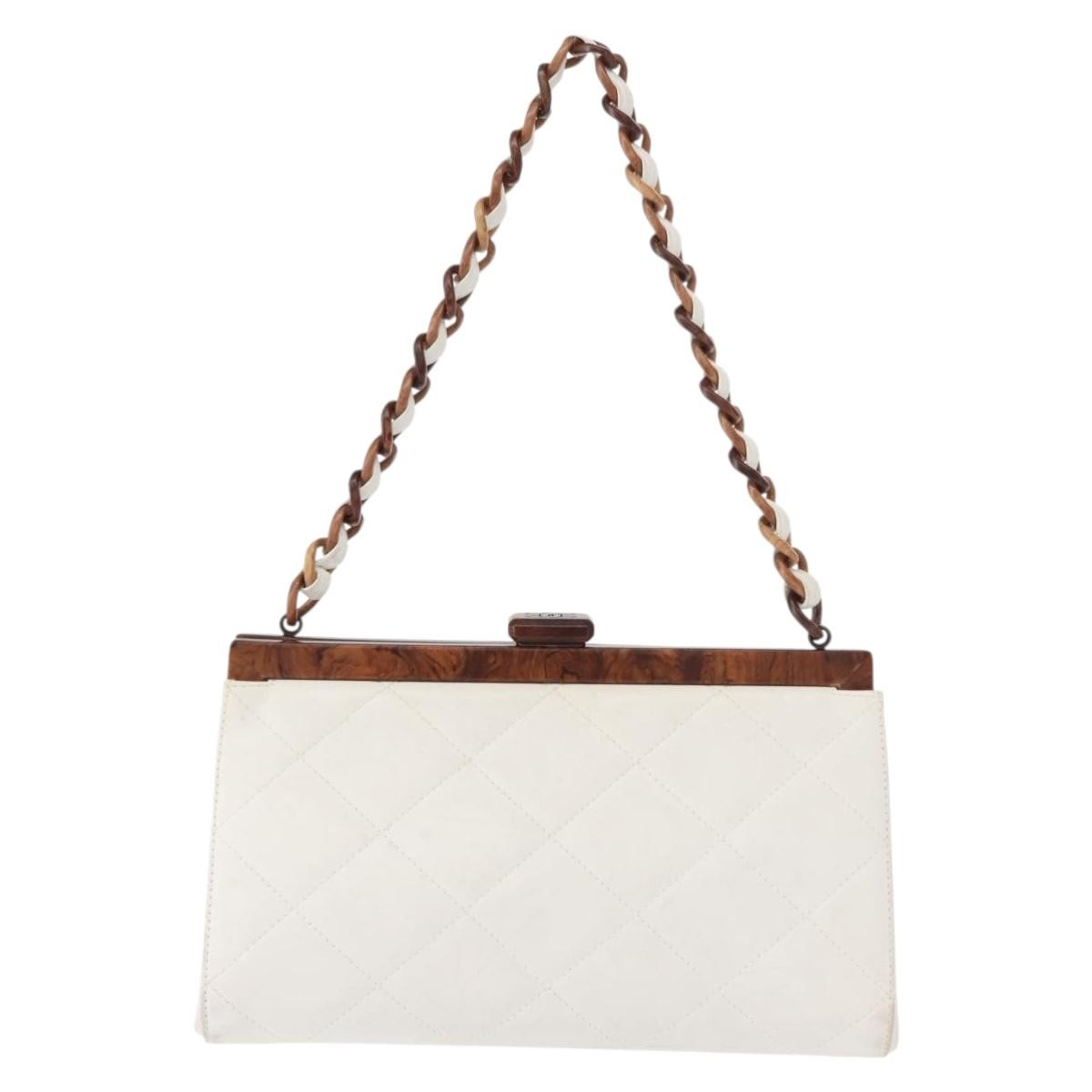 Chanel Resin Chain Clutch Bag Quilted Leather & Tortoise-Shell Motif Resin White Leather Clutche & Pouche Bag (Pre-Owned)