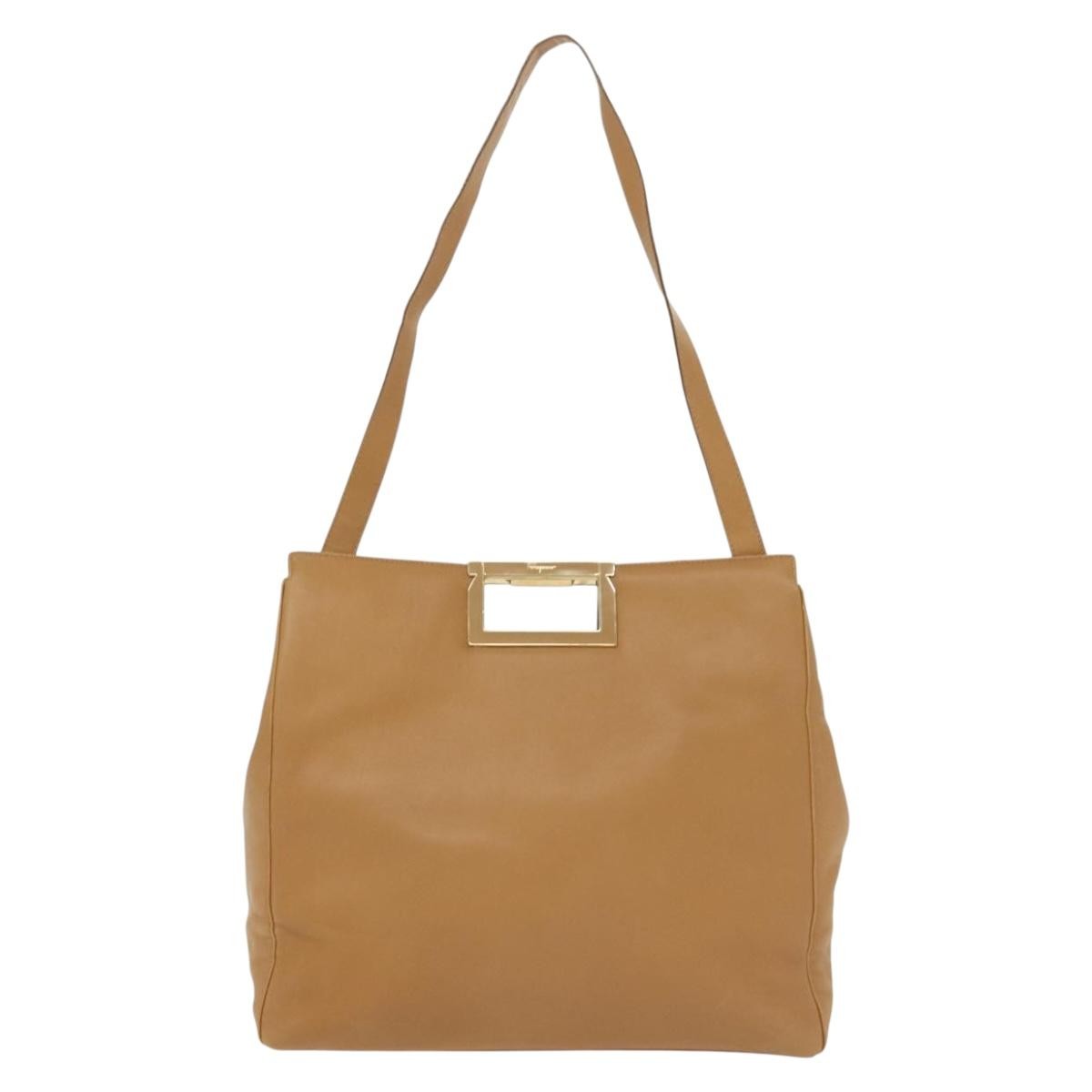 Salvatore Ferragamo Shoulder Leather Beige Leather Shoulder Bag Bag (Pre-Owned)