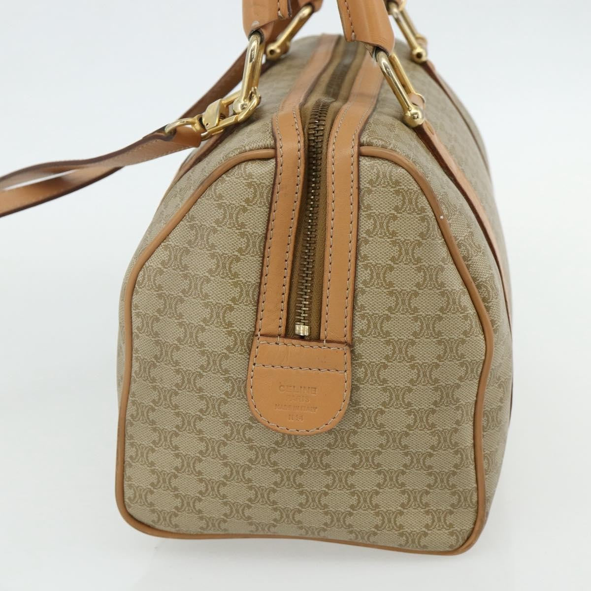 Celine Boston Triomphe Coated Canvas Beige Pvc Handbag (Pre-Owned)