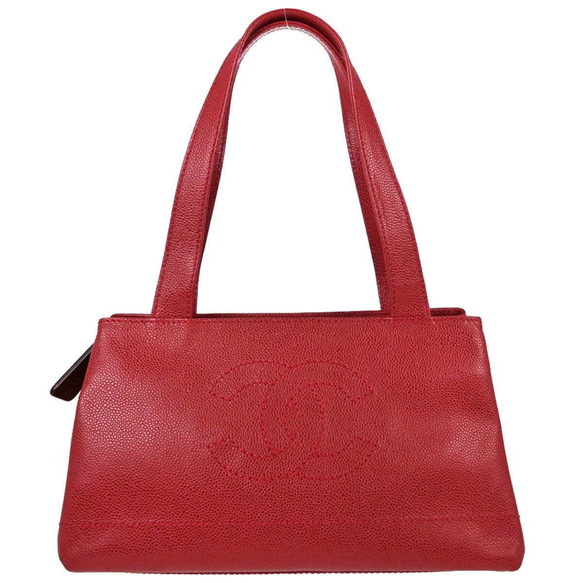 Chanel Vintage Logo Caviar Red Leather Tote Bag Bag (Pre-Owned)