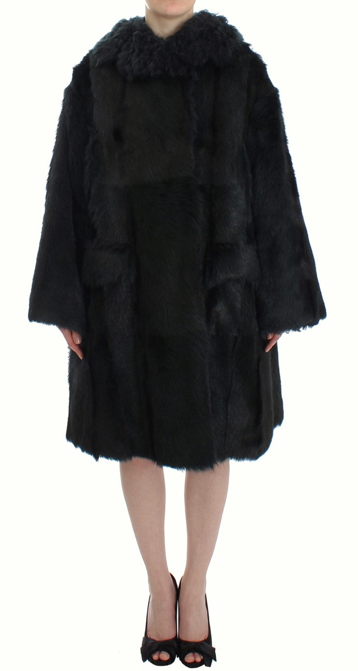 Dolce & Gabbana Black Goat Fur Shearling Long Jacket Women's Coat