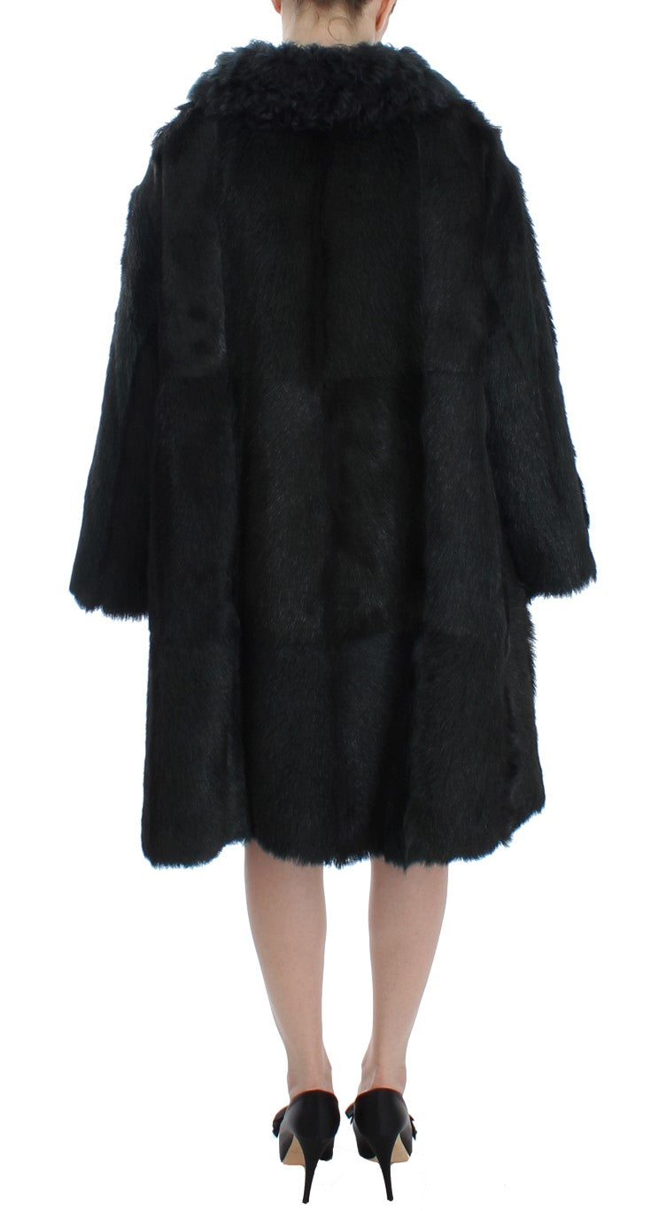 Dolce & Gabbana Black Goat Fur Shearling Long Jacket Women's Coat