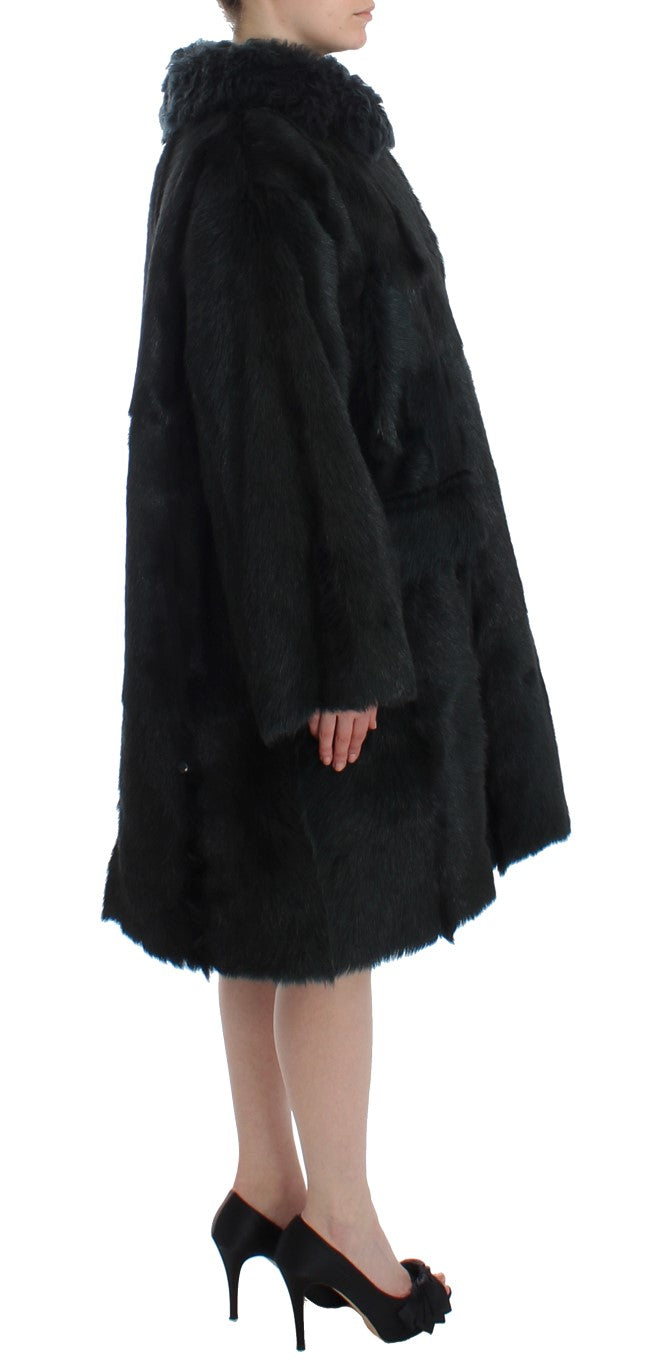 Dolce & Gabbana Black Goat Fur Shearling Long Jacket Women's Coat