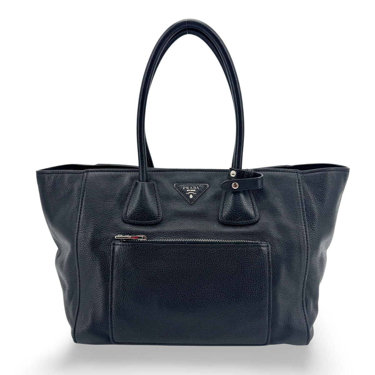 Prada Front Pocket Wing Convertible Vitello Phenix Black Leather Tote Bag Bag (Pre-Owned)