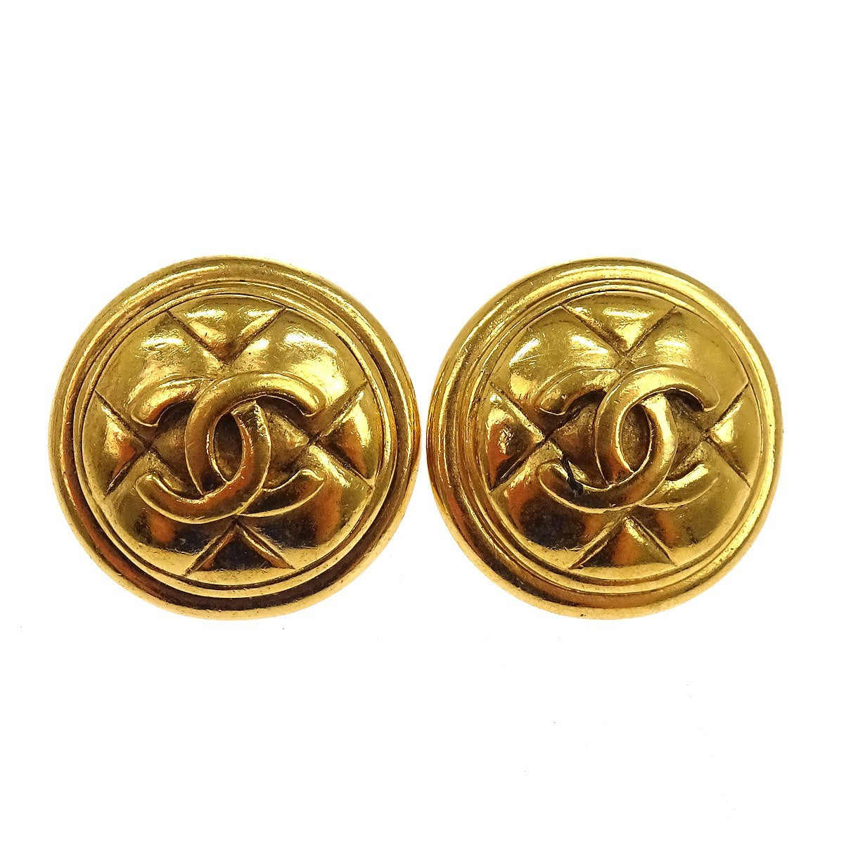 Chanel Vintage Round Cc Clip-On Metal Gold Gold_Plated Earrings Jewelry (Pre-Owned)