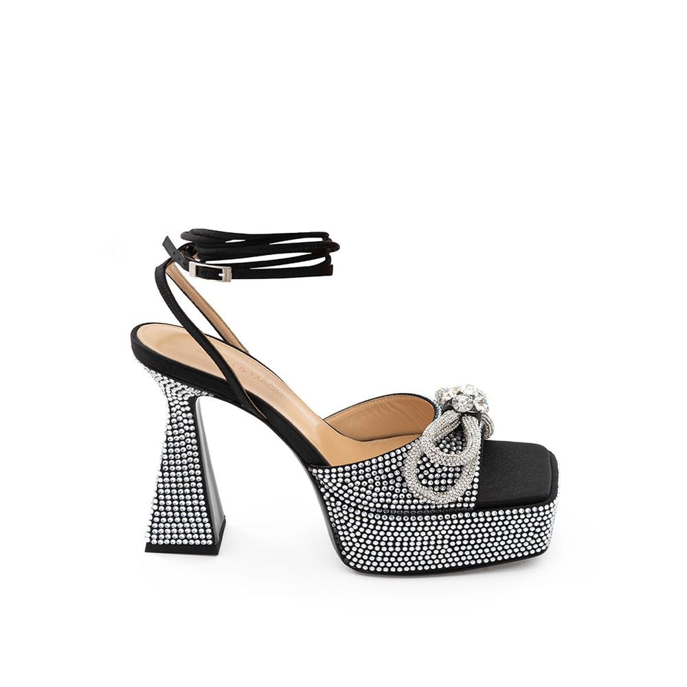 MACH & MACH Black Leather Stiletto Heel Women's Sandals