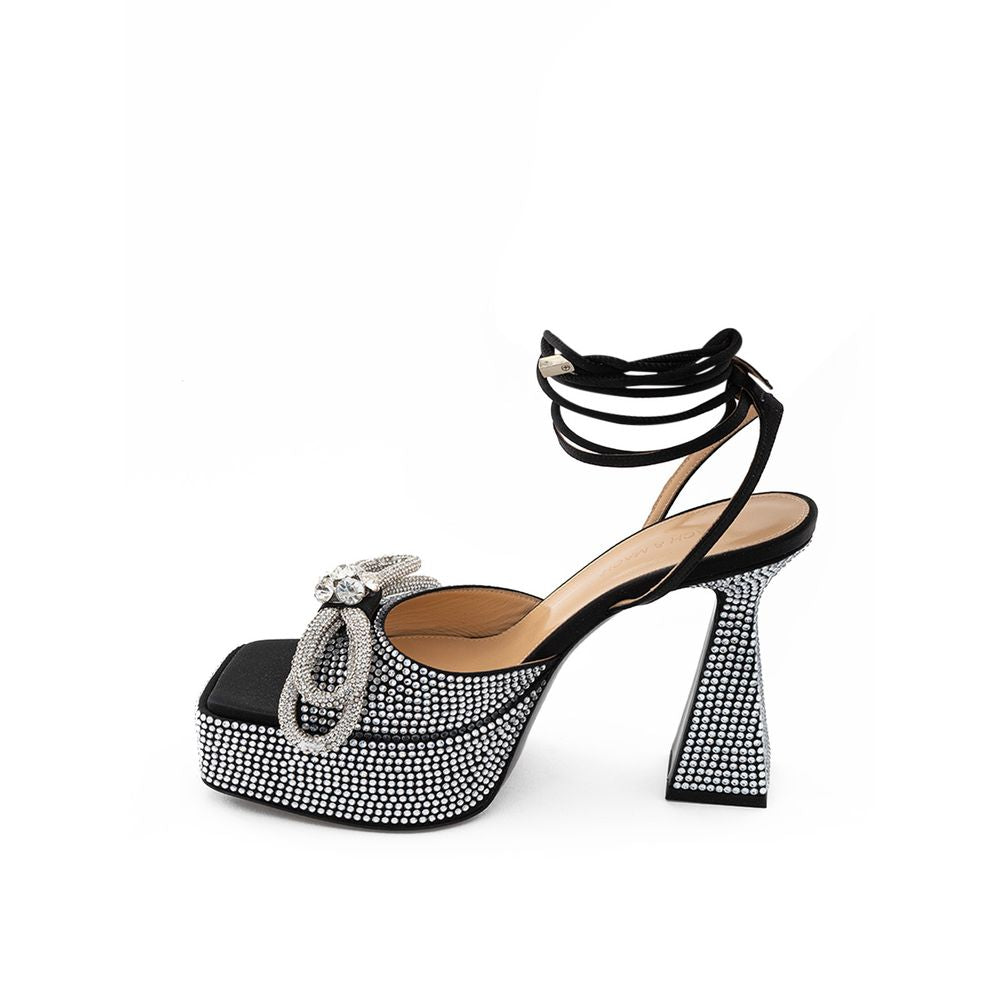 MACH & MACH Black Leather Stiletto Heel Women's Sandals