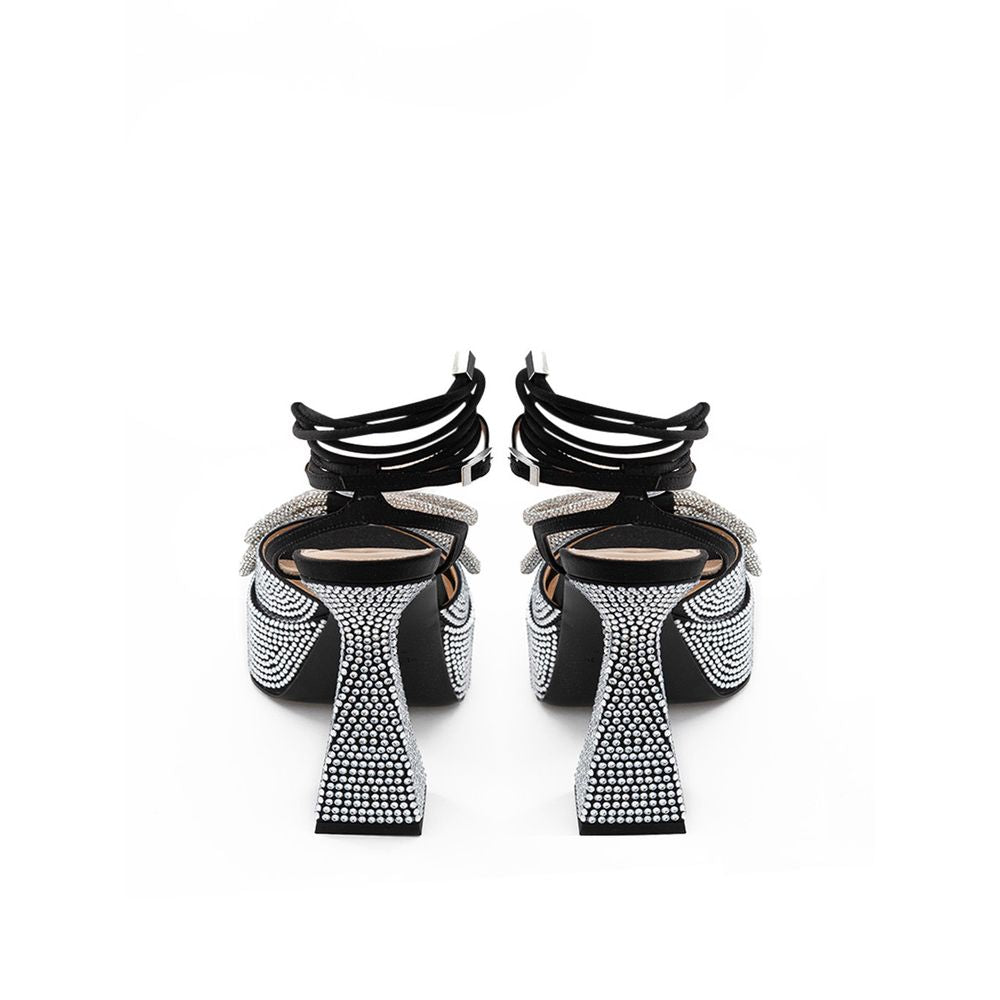 MACH & MACH Black Leather Stiletto Heel Women's Sandals