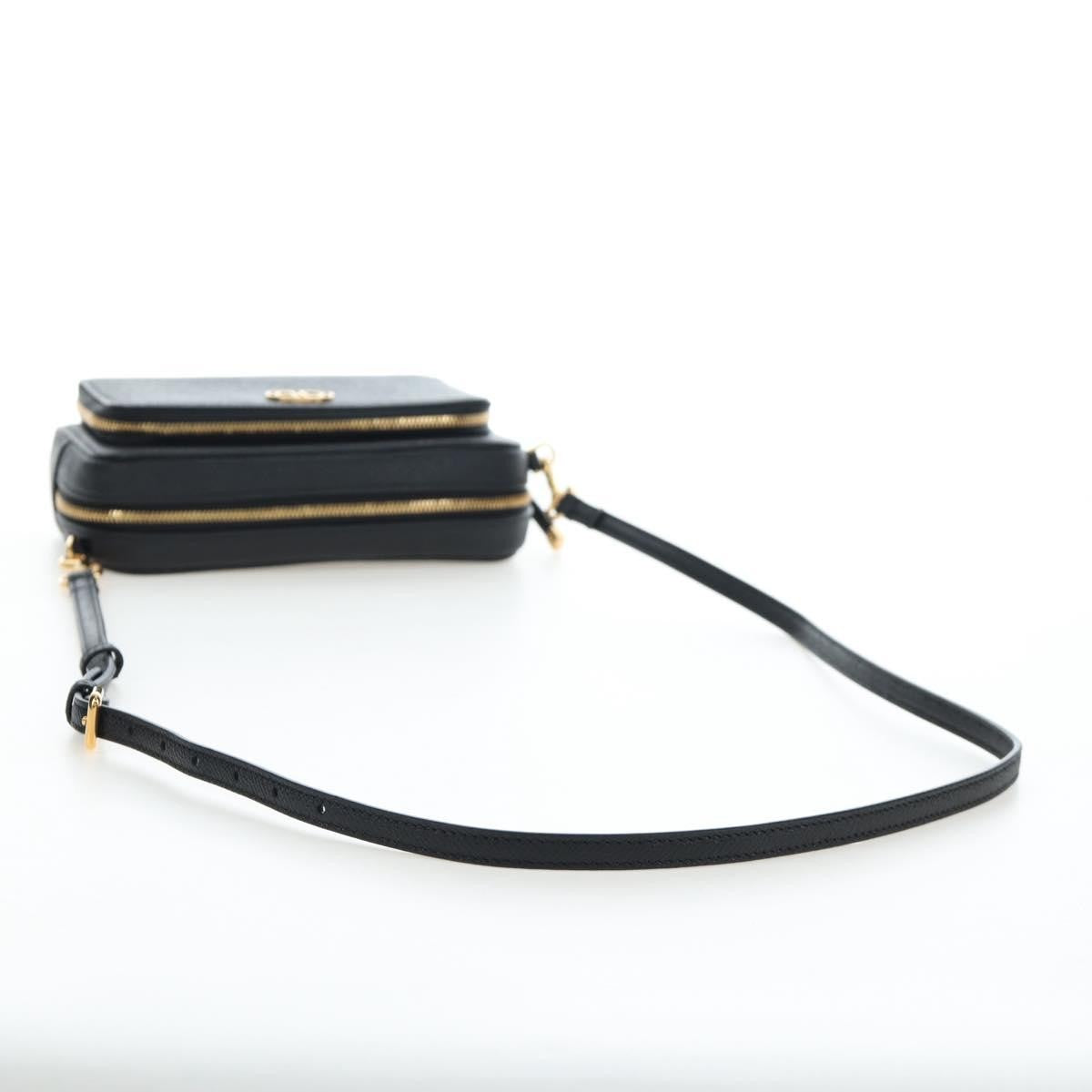 Christian Dior Caro Double Leather Black Leather Crossbody Bag Bag (Pre-Owned)