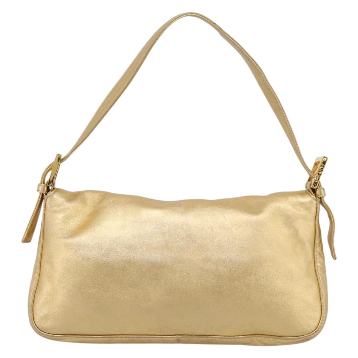 Fendi Mamma Baguette Zucca Jacquard Velvet Gold Leather Shoulder Bag Bag (Pre-Owned)