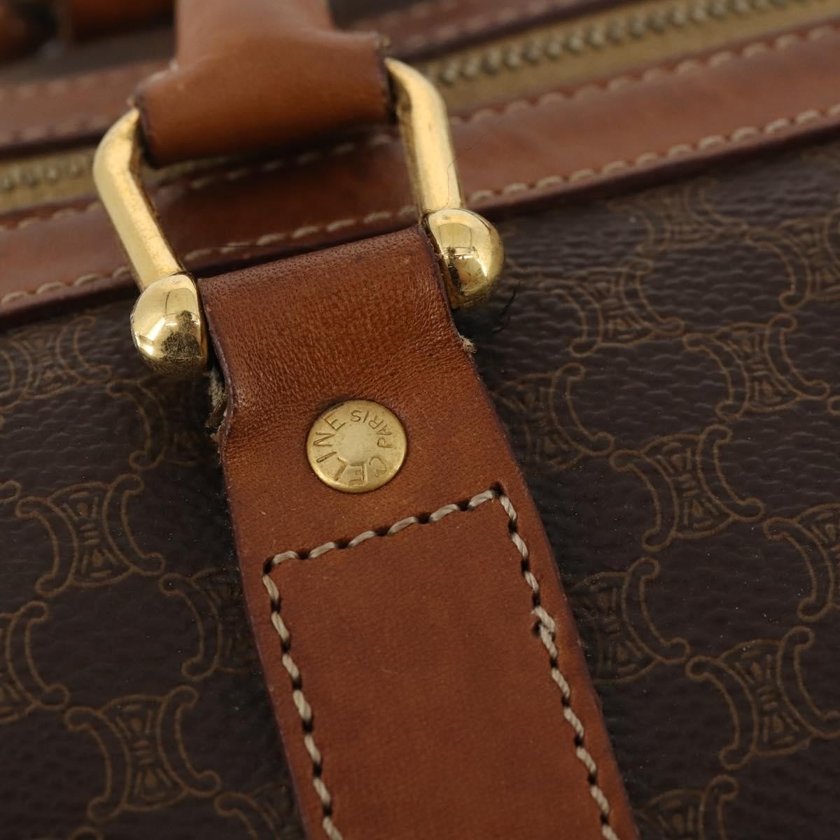 Celine Vintage Macadam Boston Canvas And Leather Brown Canvas Travel Bag Bag (Pre-Owned)