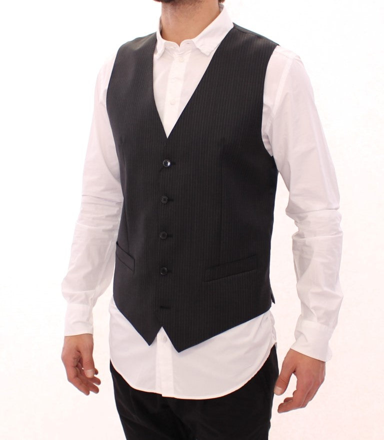 Dolce & Gabbana Gray Striped Wool Single Breasted Men's Vest