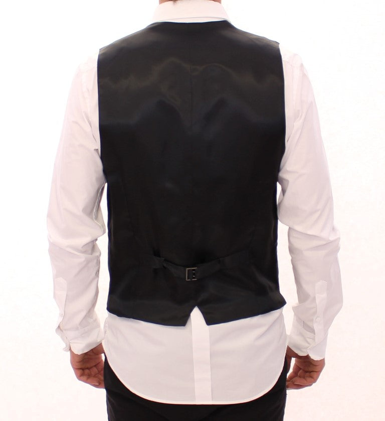 Dolce & Gabbana Gray Striped Wool Single Breasted Men's Vest