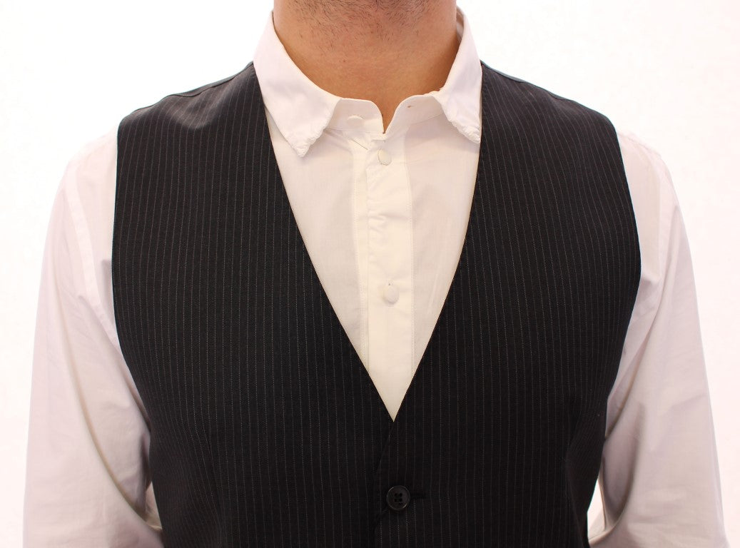 Dolce & Gabbana Gray Striped Wool Single Breasted Men's Vest