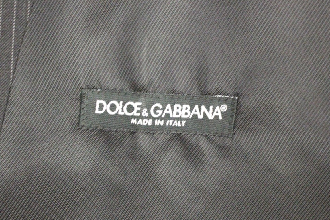 Dolce & Gabbana Gray Striped Wool Single Breasted Men's Vest