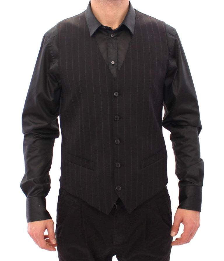 Dolce & Gabbana Black Striped Wool Logo Men's Vest