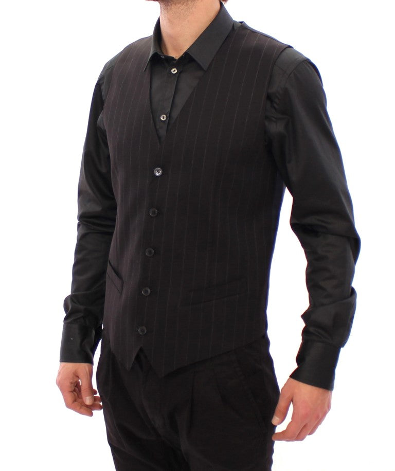 Dolce & Gabbana Black Striped Wool Logo Men's Vest