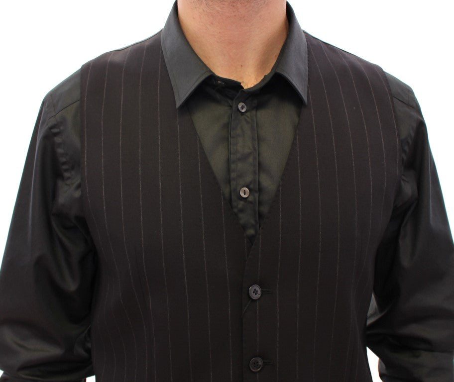 Dolce & Gabbana Black Striped Wool Logo Men's Vest