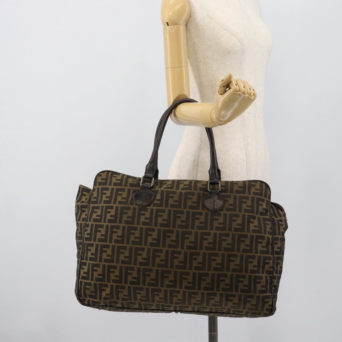 Fendi Vintage Zip Tote Zucca Canvas Khaki Canvas Tote Bag Bag (Pre-Owned)