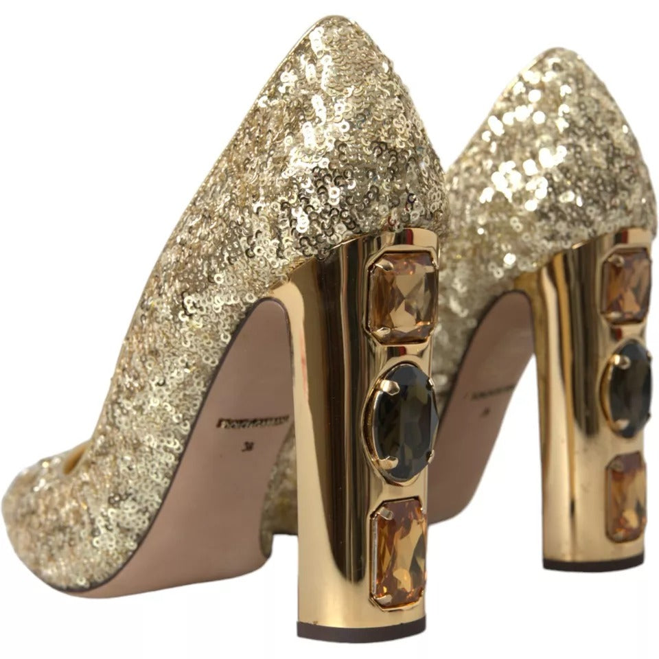 Dolce & Gabbana Gold Sequined Leather High Heels Pumps Women's Shoes (Pre-Owned)