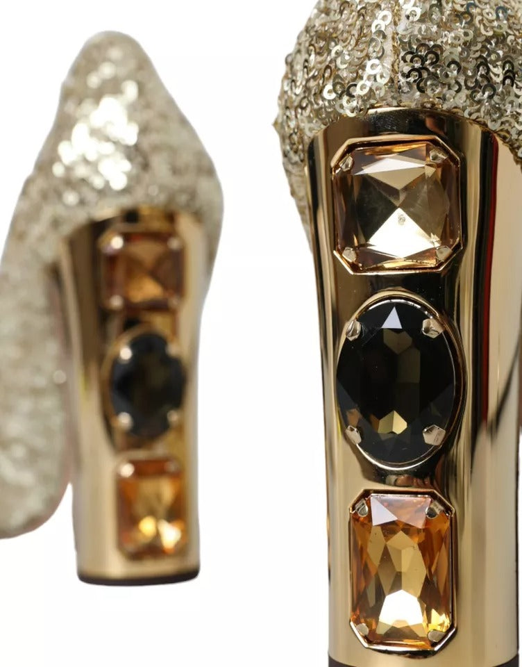 Dolce & Gabbana Gold Sequined Leather High Heels Pumps Women's Shoes (Pre-Owned)