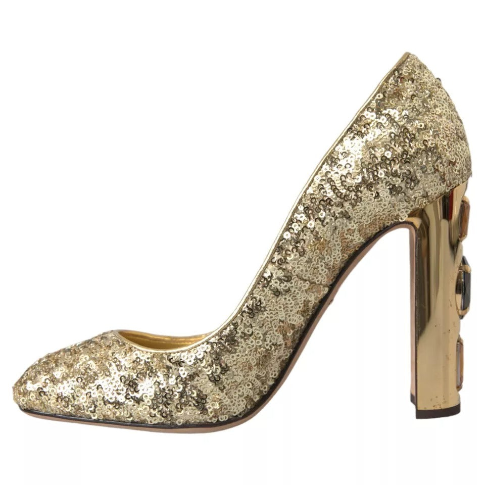Dolce & Gabbana Gold Sequined Leather High Heels Pumps Women's Shoes (Pre-Owned)
