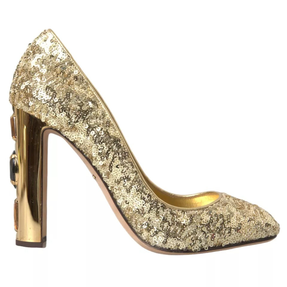 Dolce & Gabbana Gold Sequined Leather High Heels Pumps Women's Shoes (Pre-Owned)