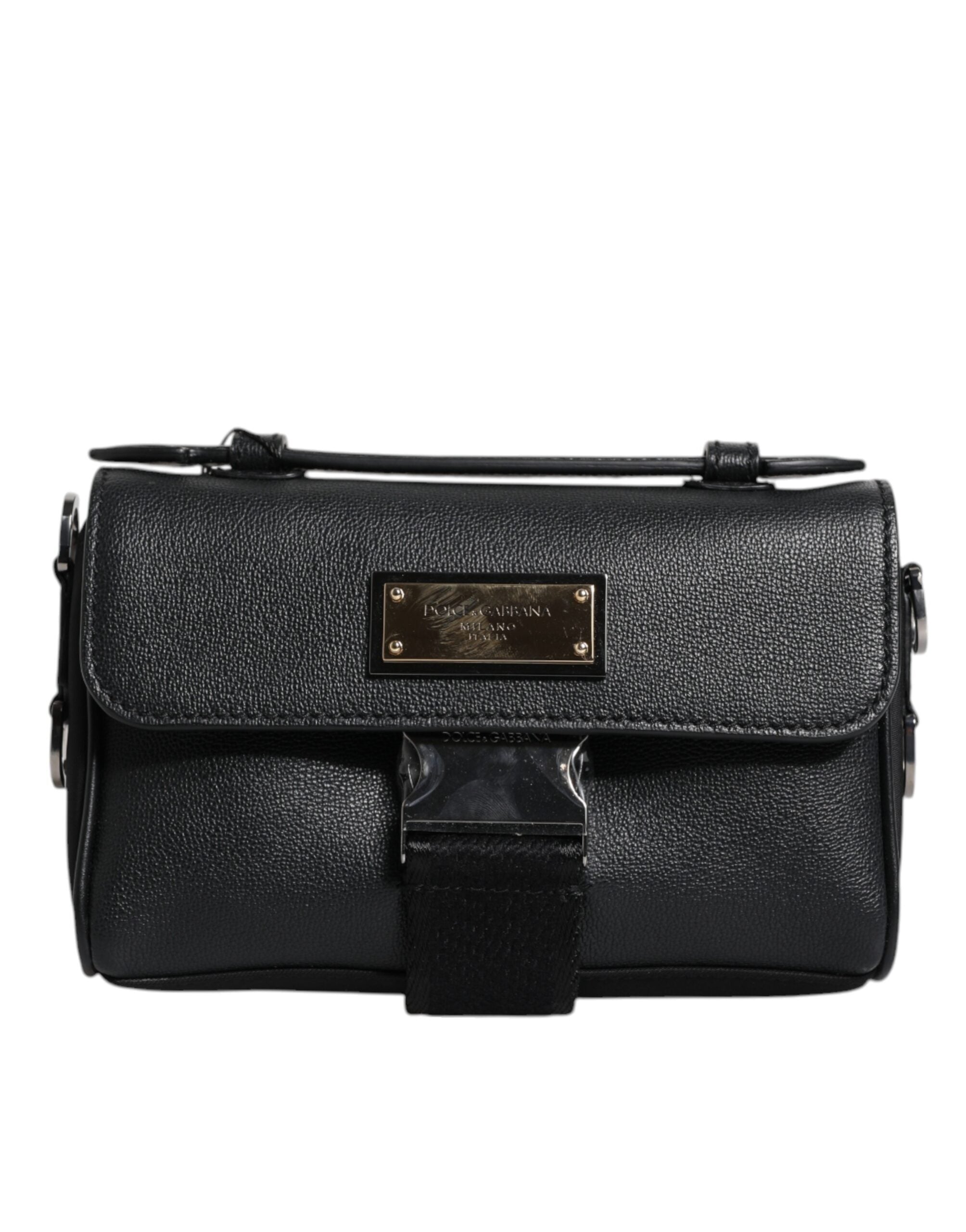 Dolce & Gabbana Black Logo Plaque Leather Buckled Shoulder Crossbody Men's Bag