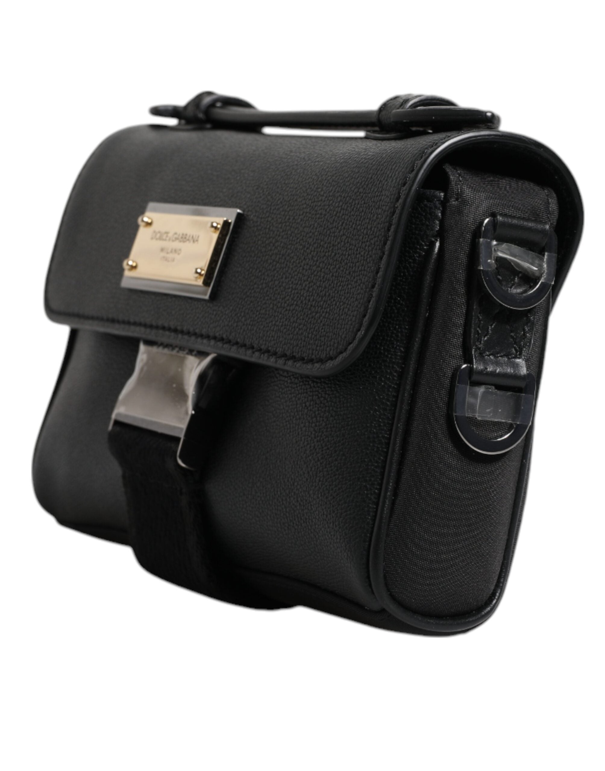 Dolce & Gabbana Black Logo Plaque Leather Buckled Shoulder Crossbody Men's Bag