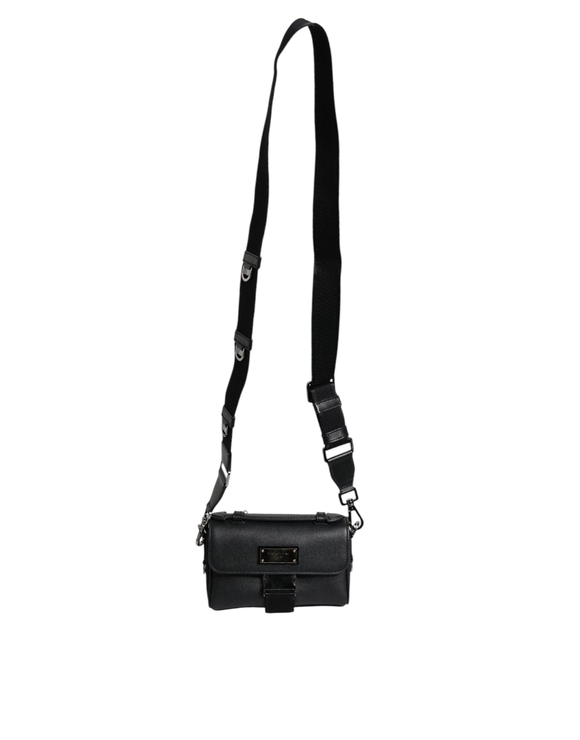 Dolce & Gabbana Black Logo Plaque Leather Buckled Shoulder Crossbody Men's Bag