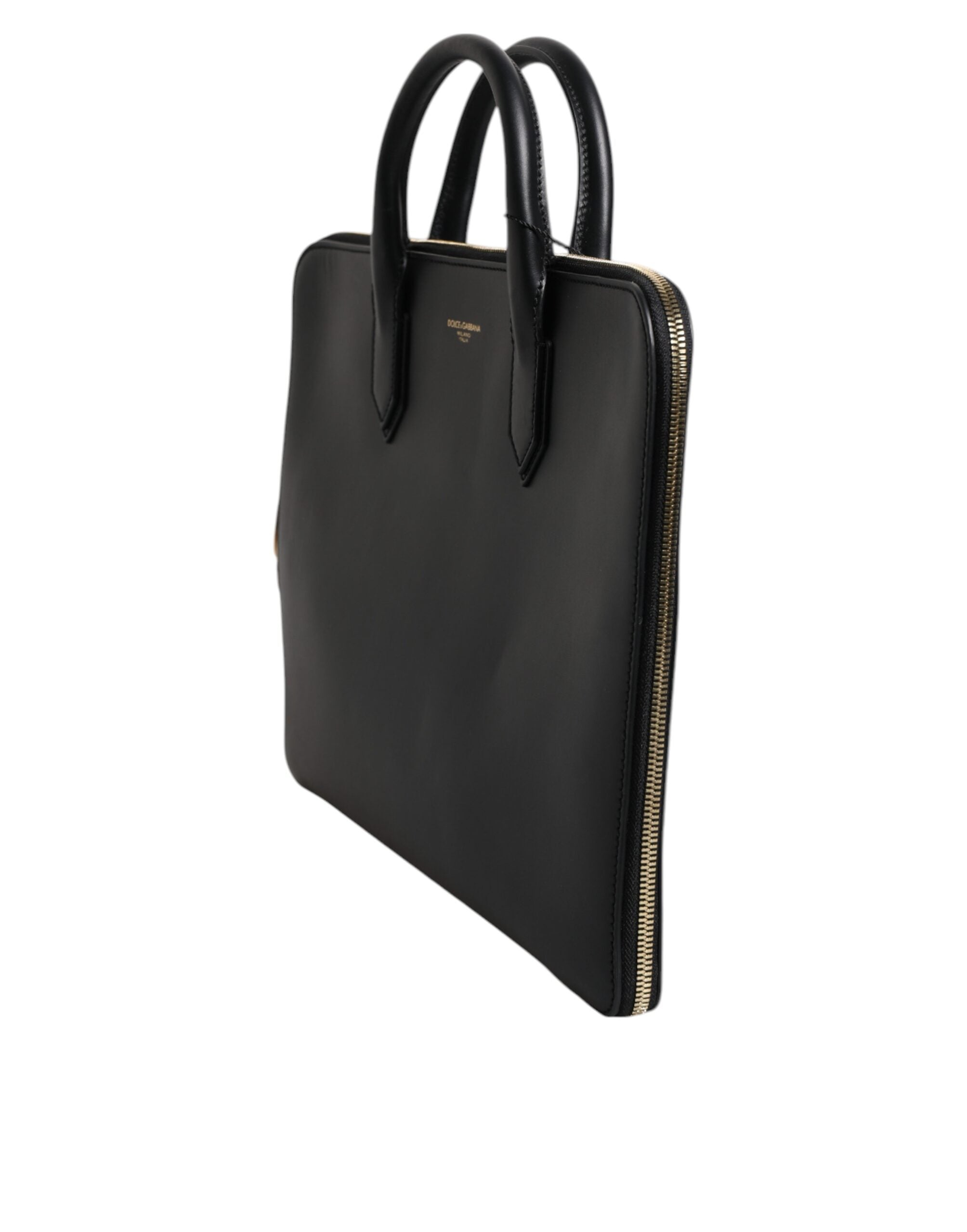 Dolce & Gabbana Black Calfskin Heat Pressed Logo Monreale Briefcase Men's Bag