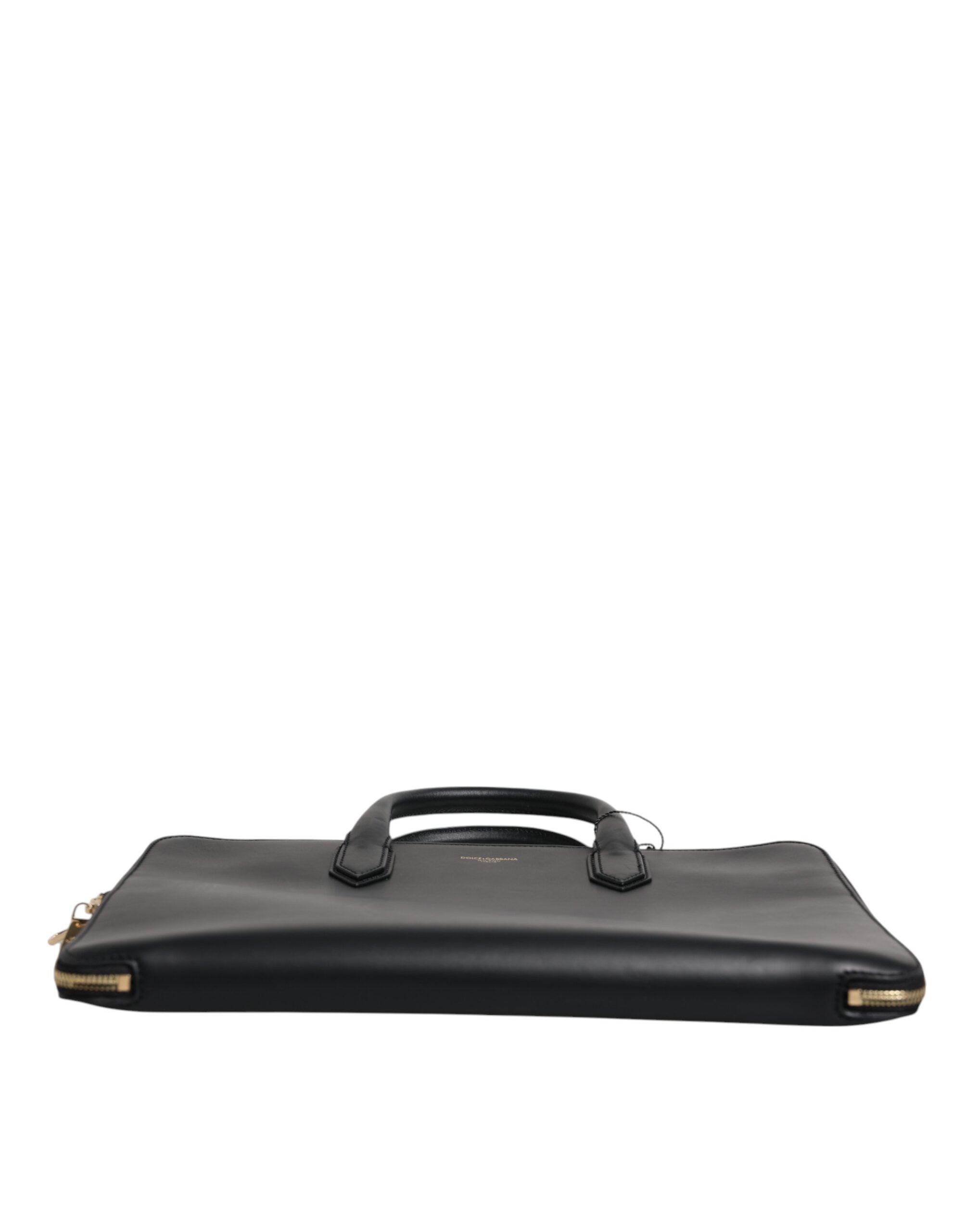 Dolce & Gabbana Black Calfskin Heat Pressed Logo Monreale Briefcase Men's Bag