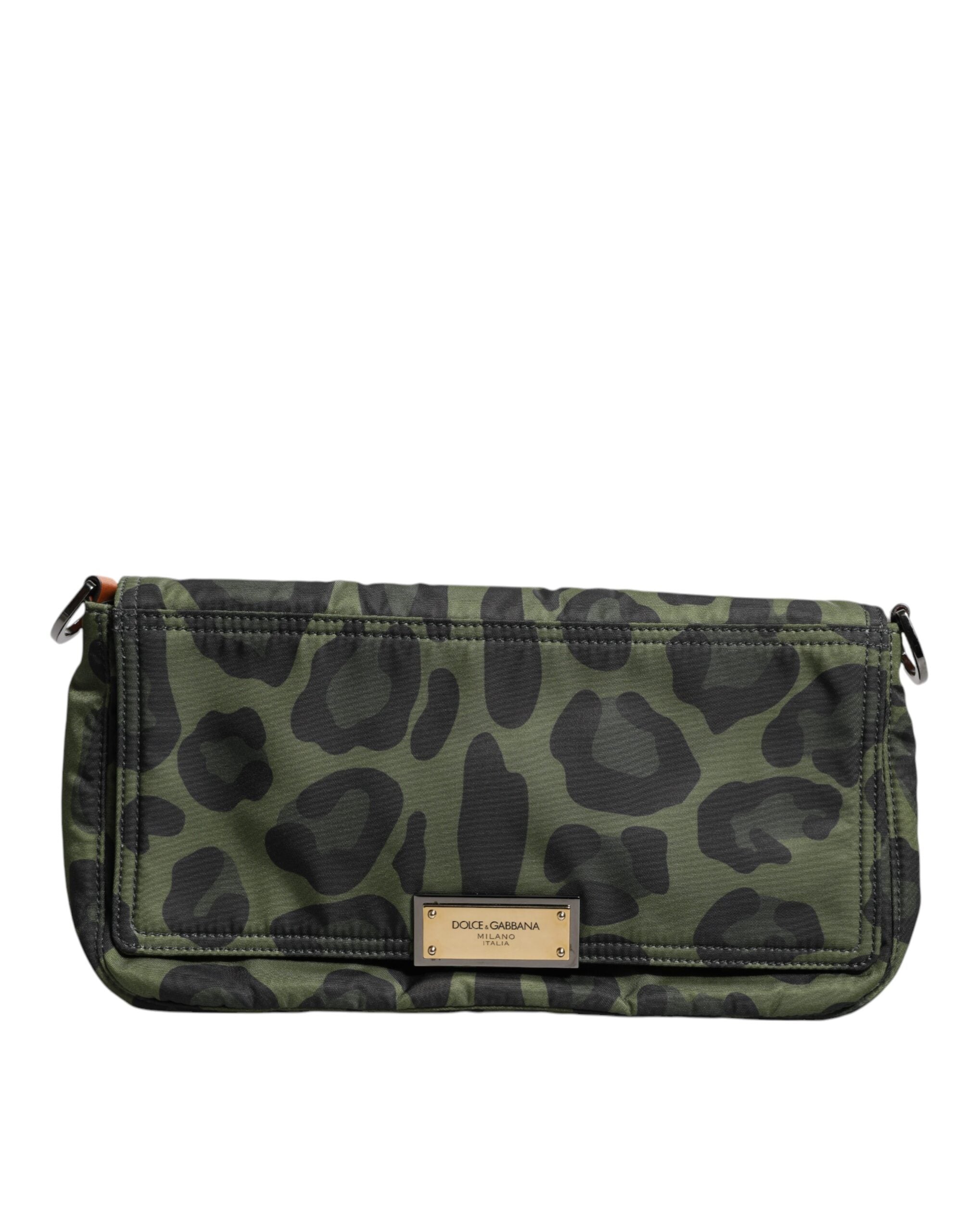 Dolce & Gabbana Green Nylon Leopard Print Shell Messenger Crossbody Men's Bag