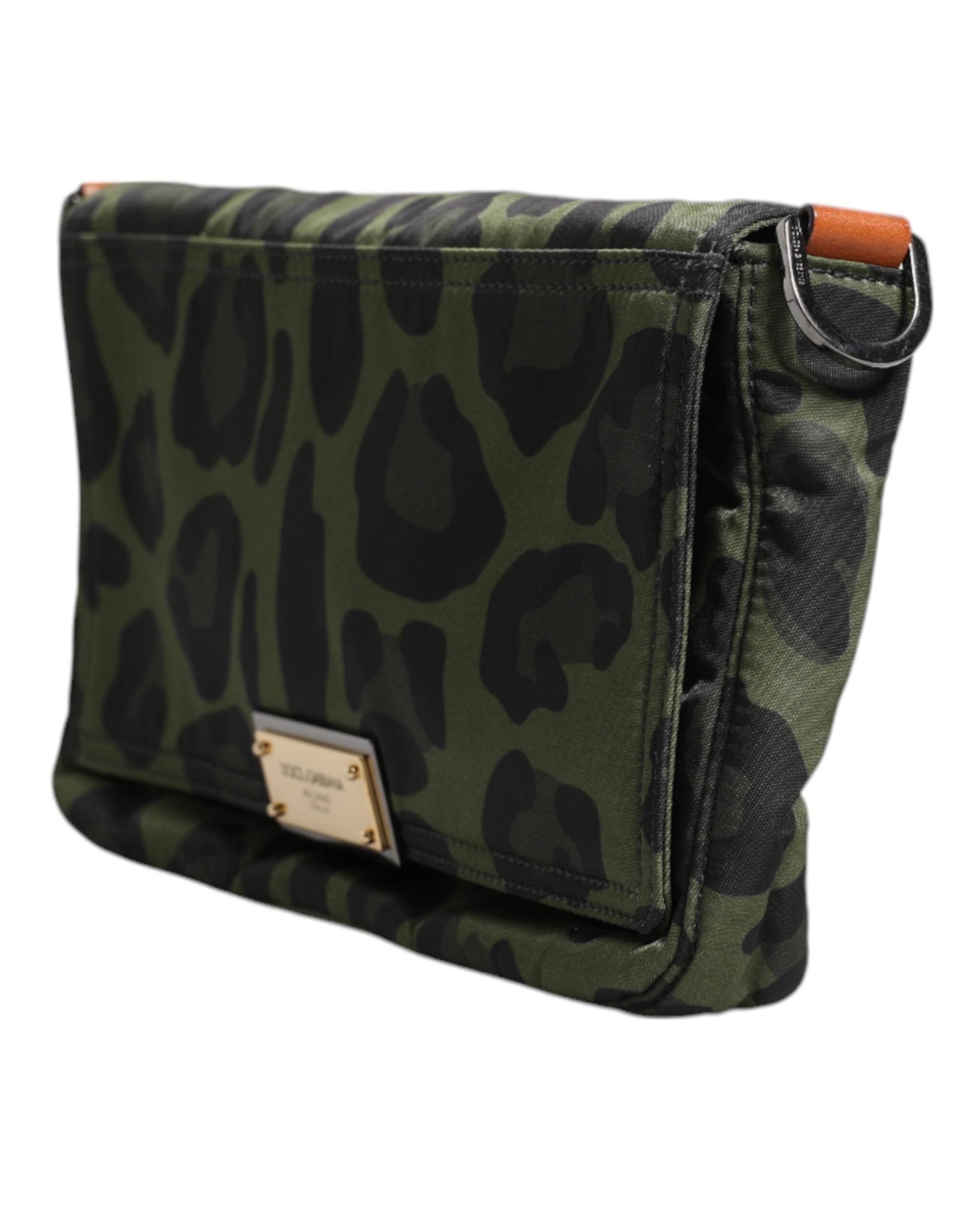 Dolce & Gabbana Green Nylon Leopard Print Shell Messenger Crossbody Men's Bag