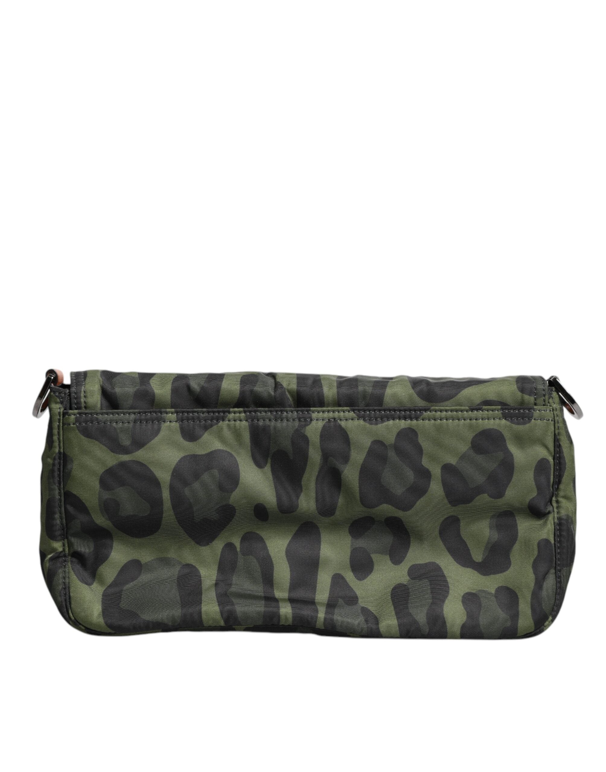 Dolce & Gabbana Green Nylon Leopard Print Shell Messenger Crossbody Men's Bag