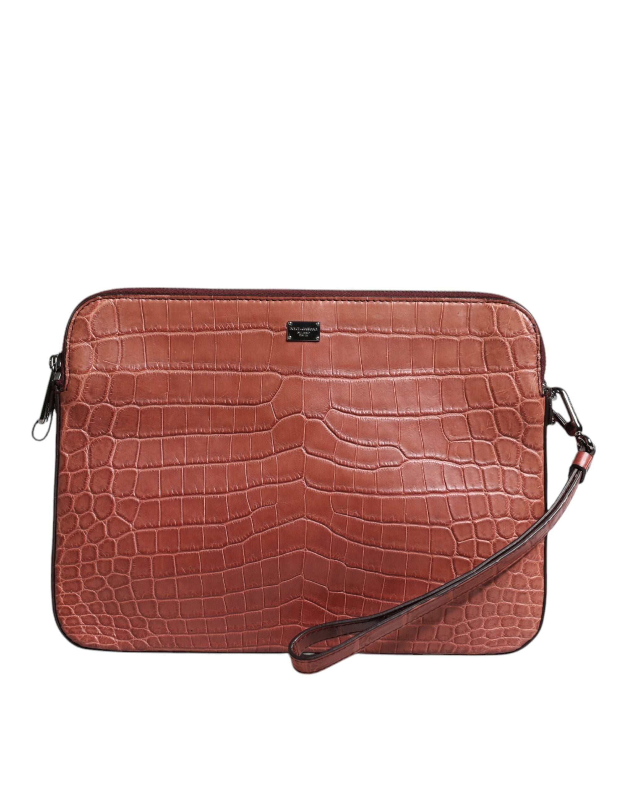 Dolce & Gabbana Bordeaux Croc Leather Logo Plaque Men Briefcase Men's Bag