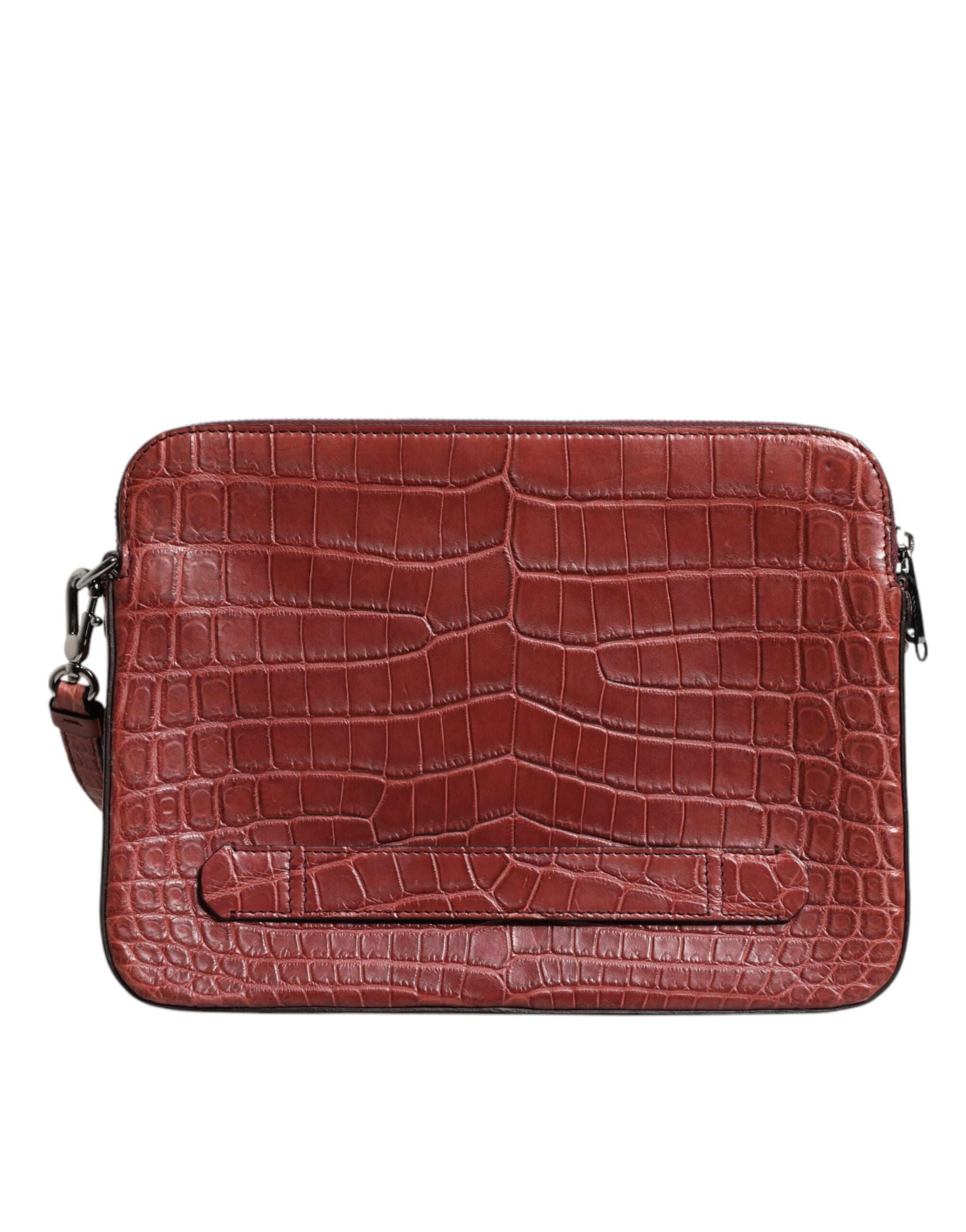 Dolce & Gabbana Bordeaux Croc Leather Logo Plaque Men Briefcase Men's Bag