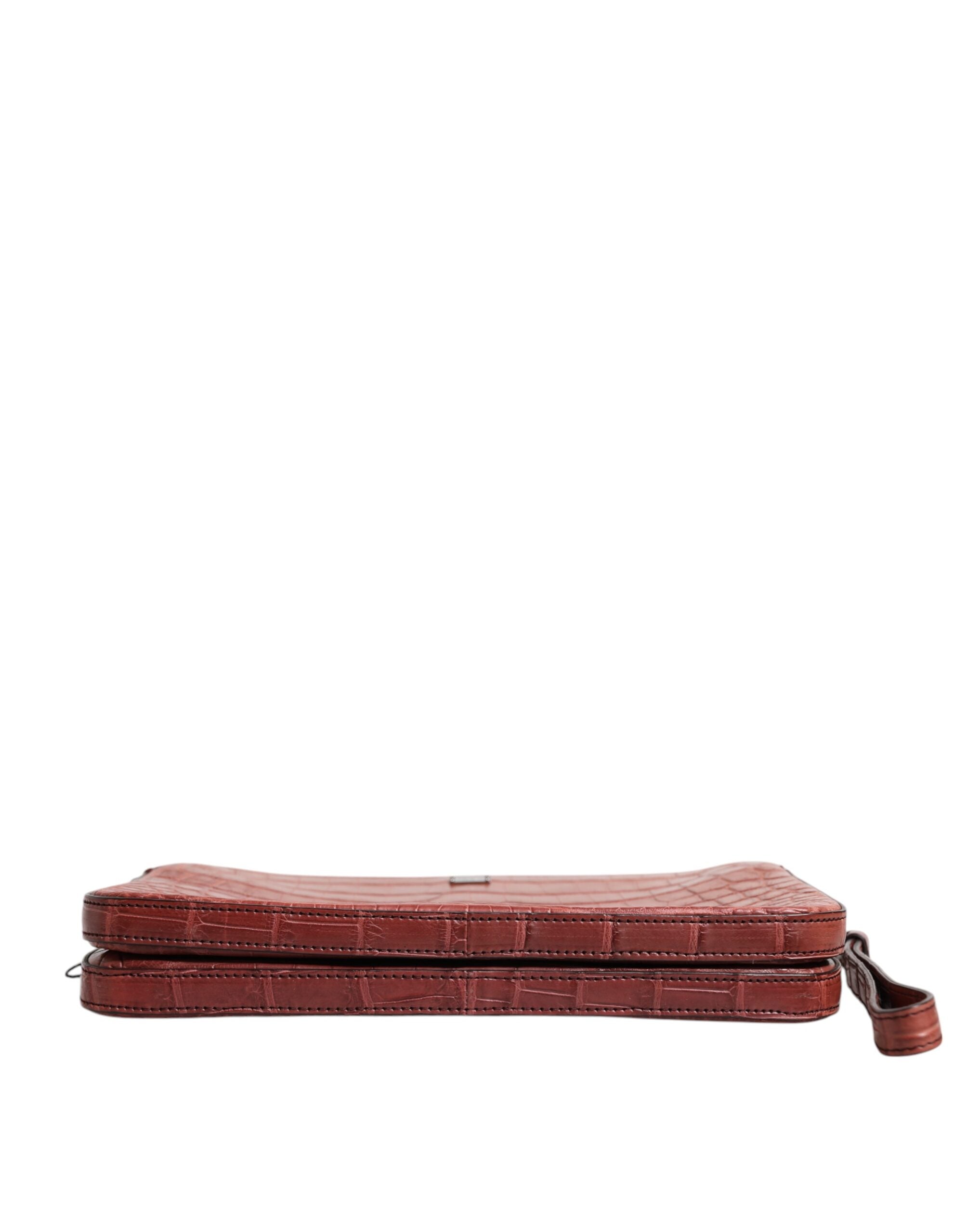 Dolce & Gabbana Bordeaux Croc Leather Logo Plaque Men Briefcase Men's Bag
