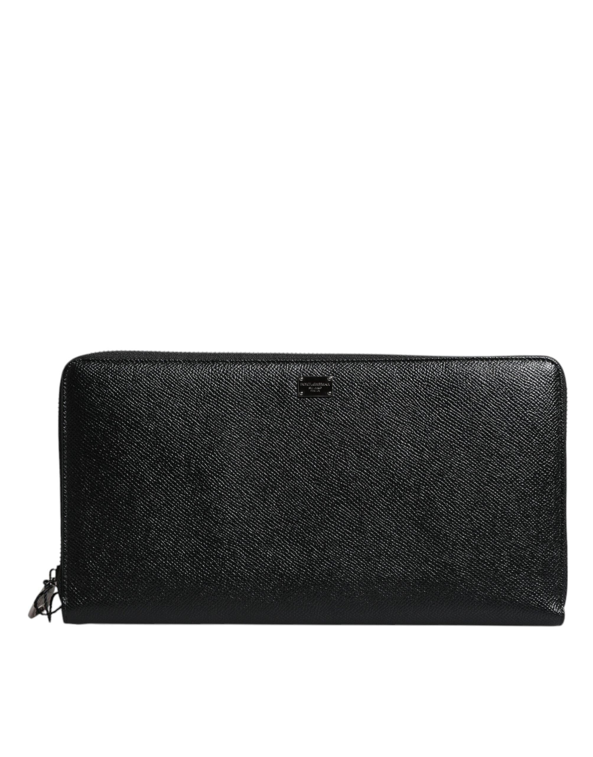 Dolce & Gabbana Black Calfskin Leather Logo Zip Around Continental Men's Wallet