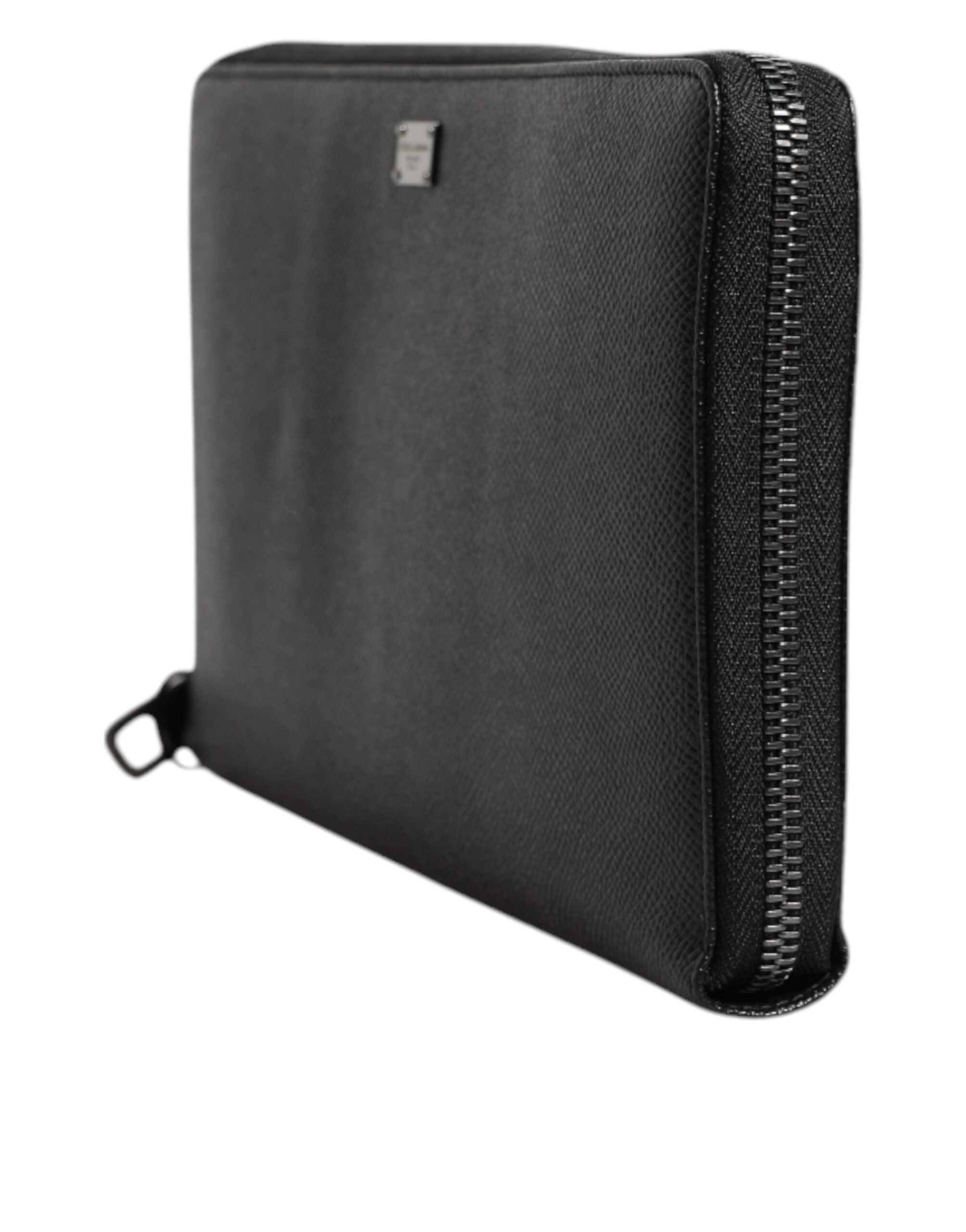 Dolce & Gabbana Black Calfskin Leather Logo Zip Around Continental Men's Wallet