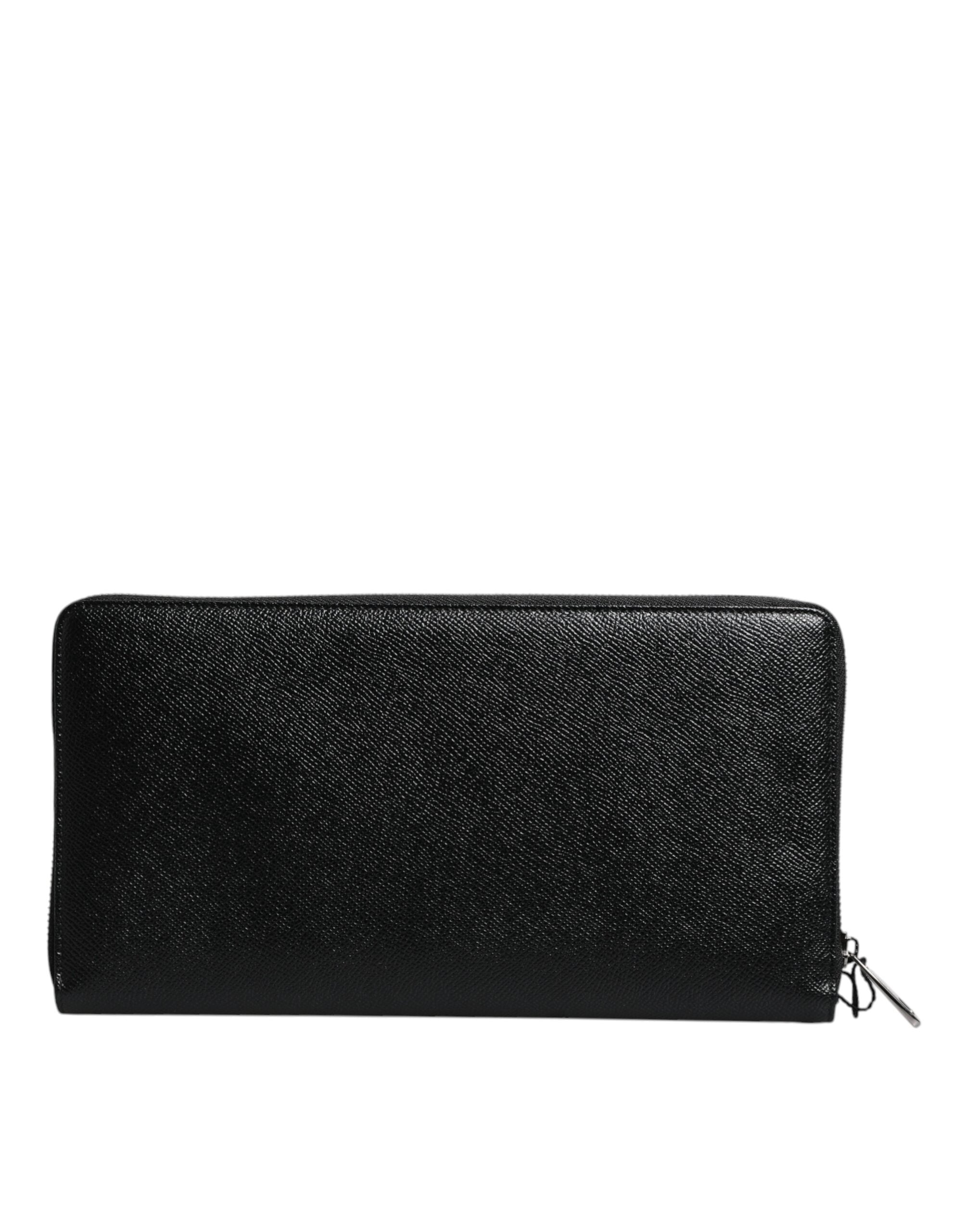 Dolce & Gabbana Black Calfskin Leather Logo Zip Around Continental Men's Wallet