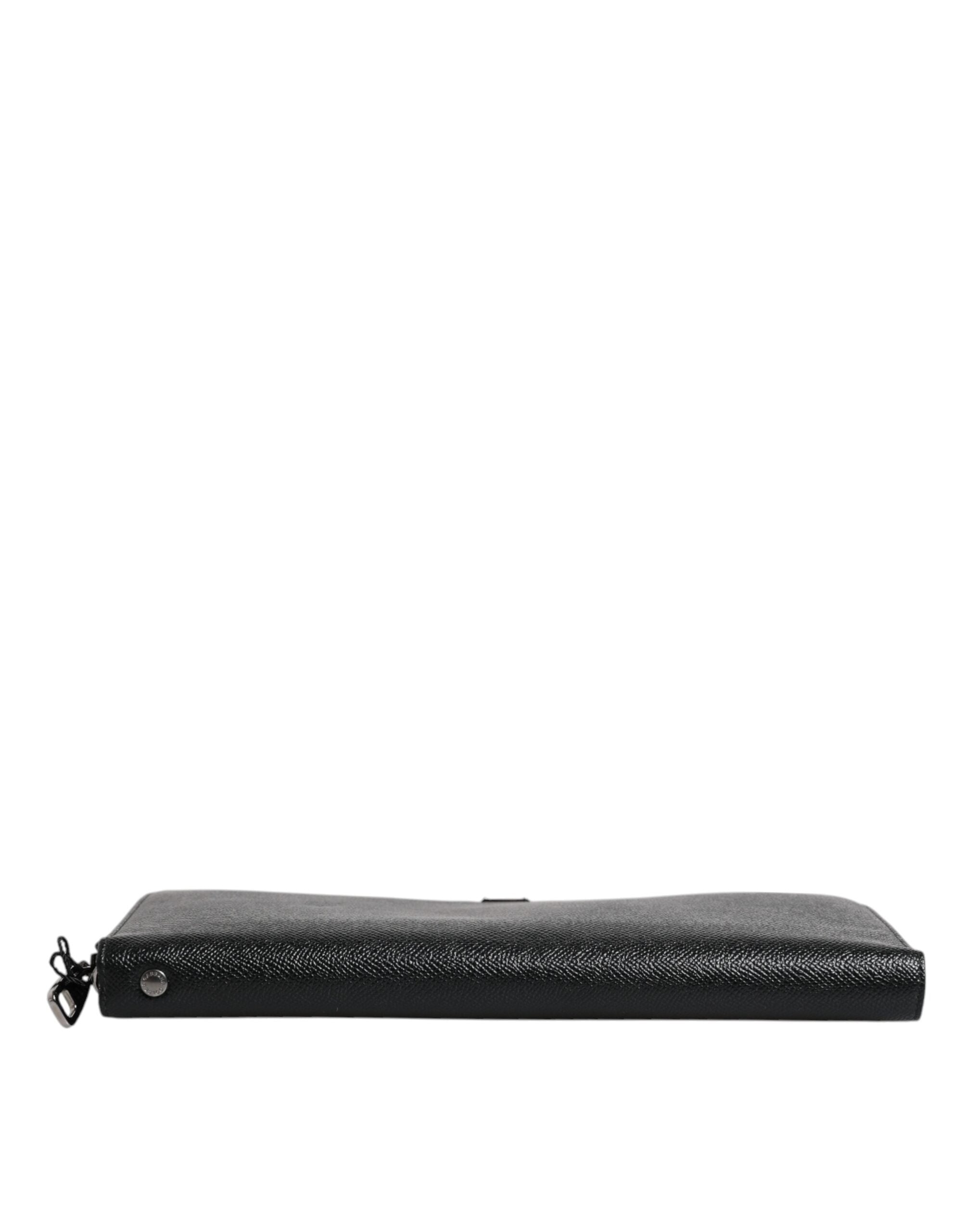 Dolce & Gabbana Black Calfskin Leather Logo Zip Around Continental Men's Wallet
