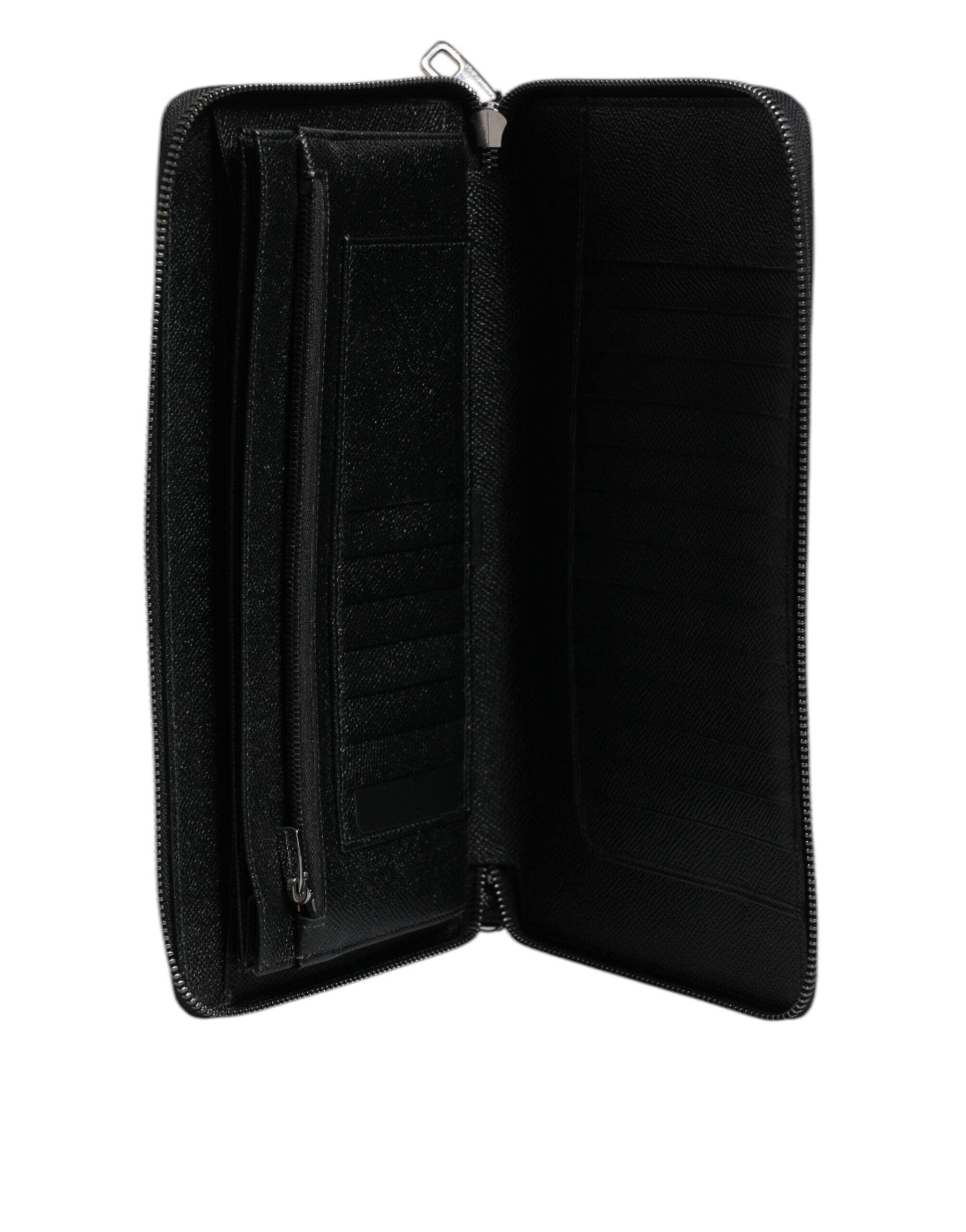 Dolce & Gabbana Black Calfskin Leather Logo Zip Around Continental Men's Wallet