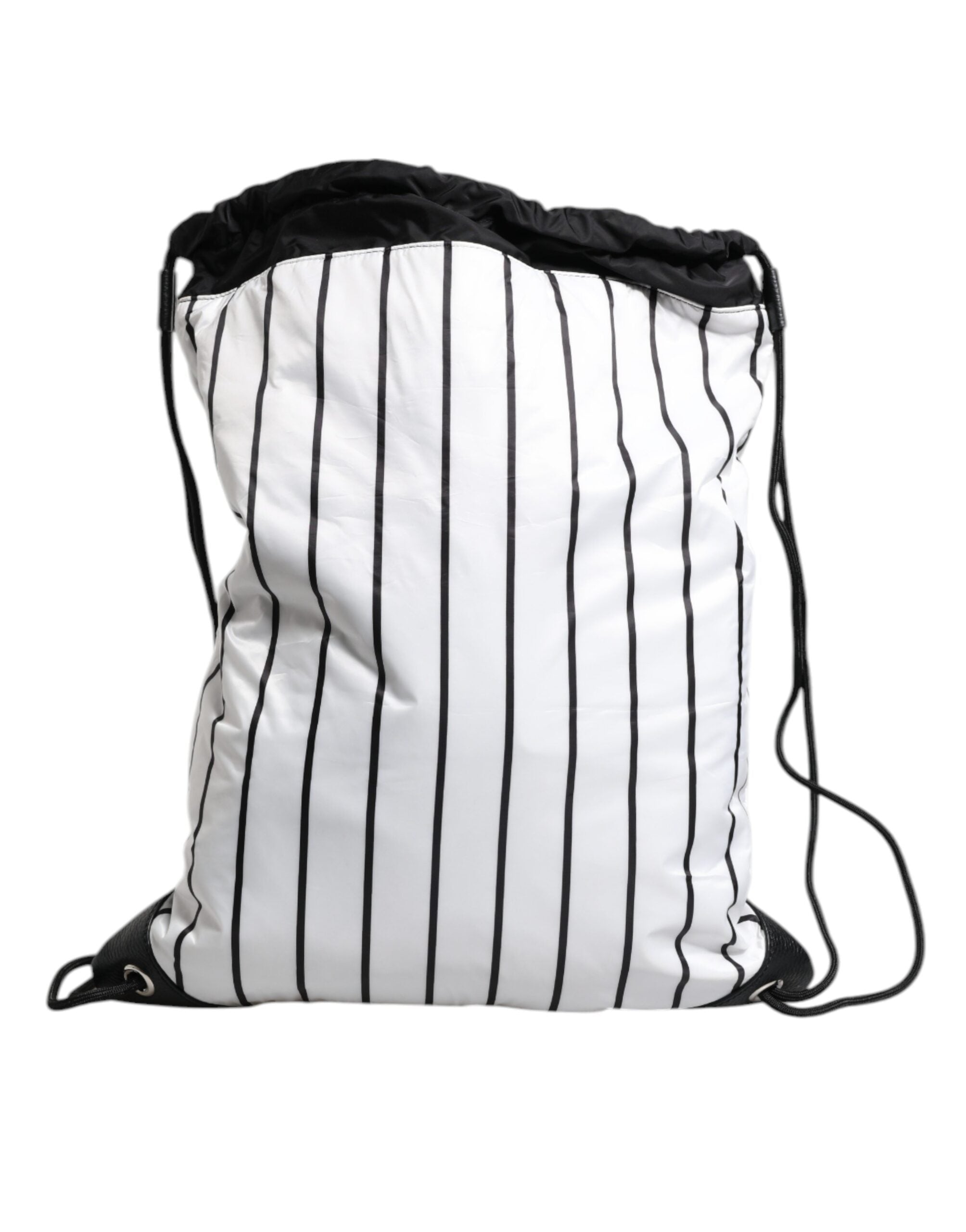 Dolce & Gabbana Black White Striped Polyester Drawstring Men's Bag (Pre-Owned)