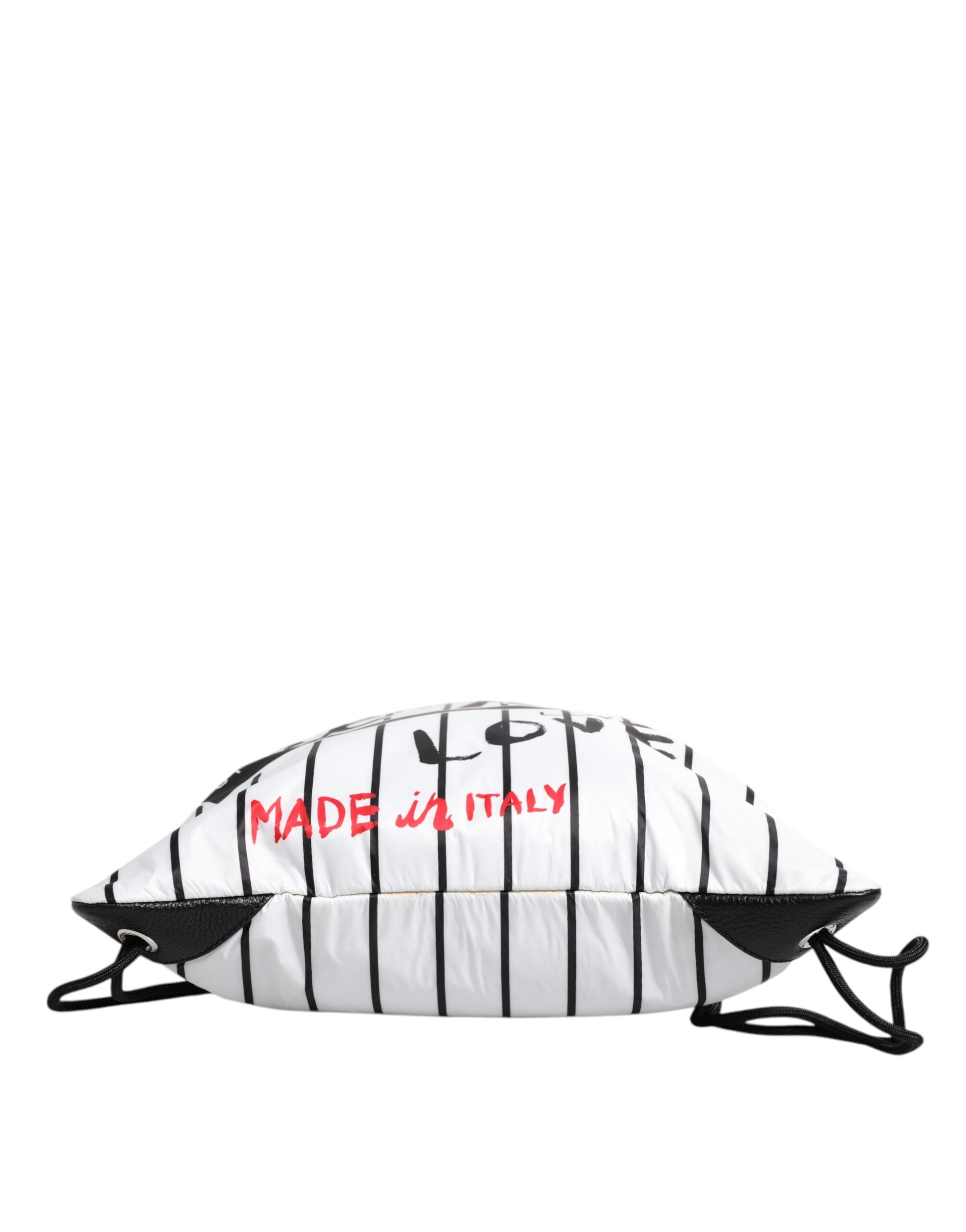 Dolce & Gabbana Black White Striped Polyester Drawstring Men's Bag (Pre-Owned)