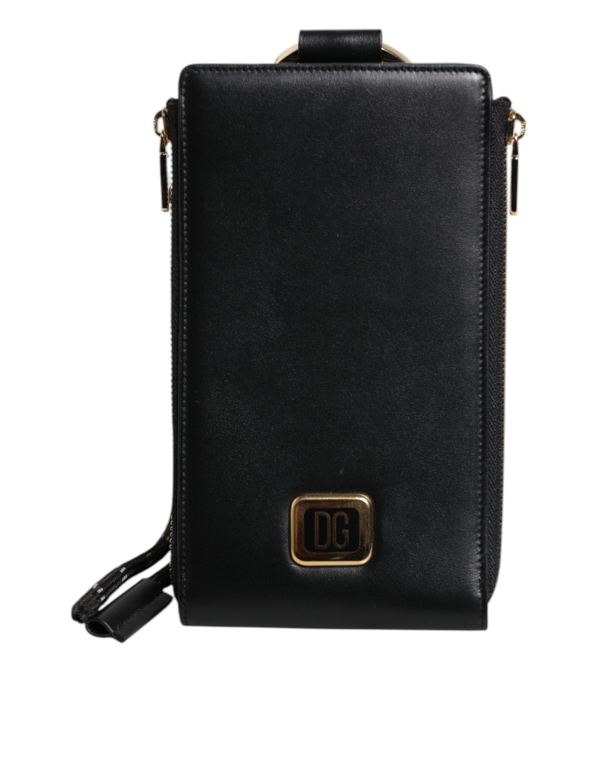 Dolce & Gabbana Black Leather Logo Plaque Neck Strap Card Coin Men's Wallet