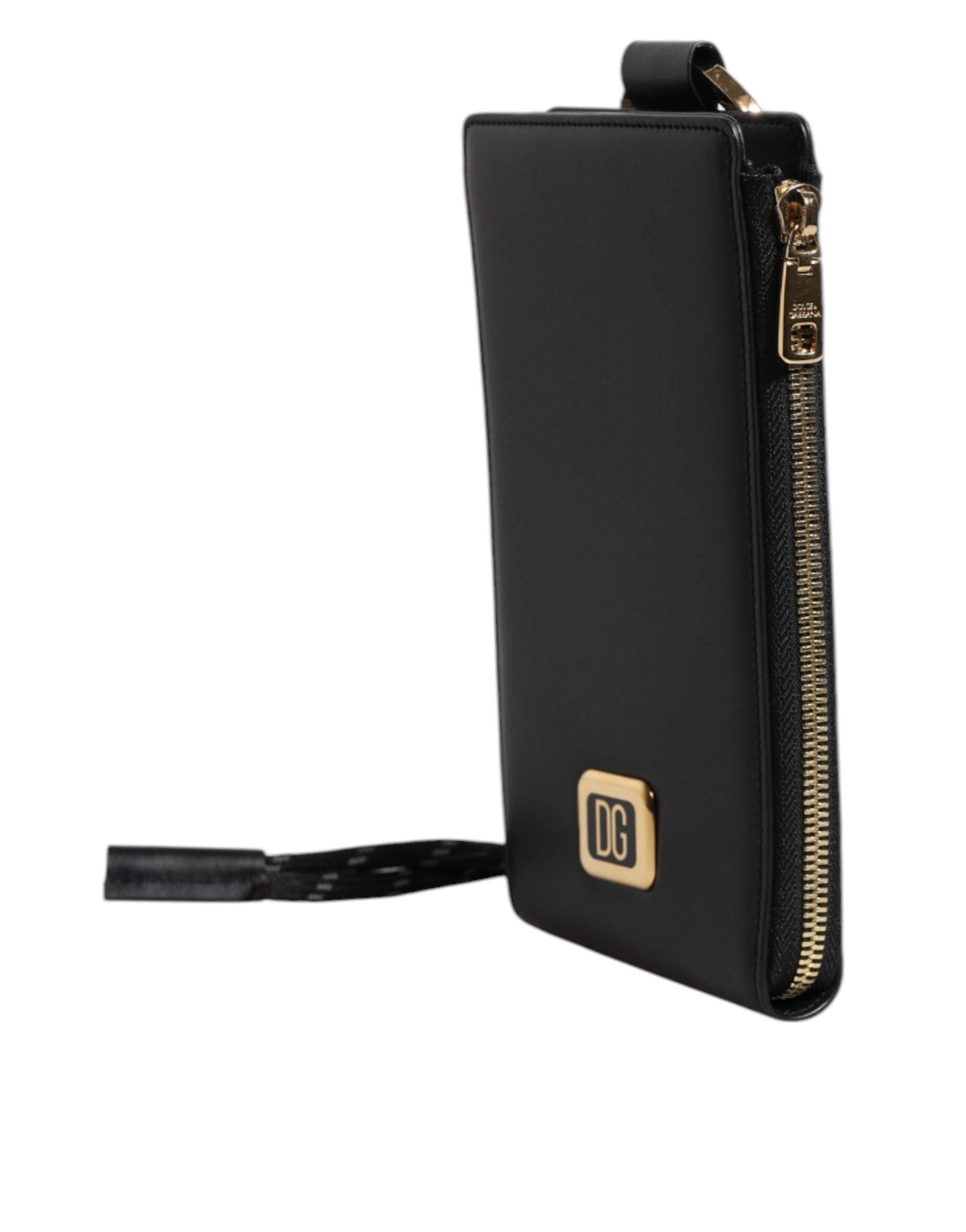 Dolce & Gabbana Black Leather Logo Plaque Neck Strap Card Coin Men's Wallet