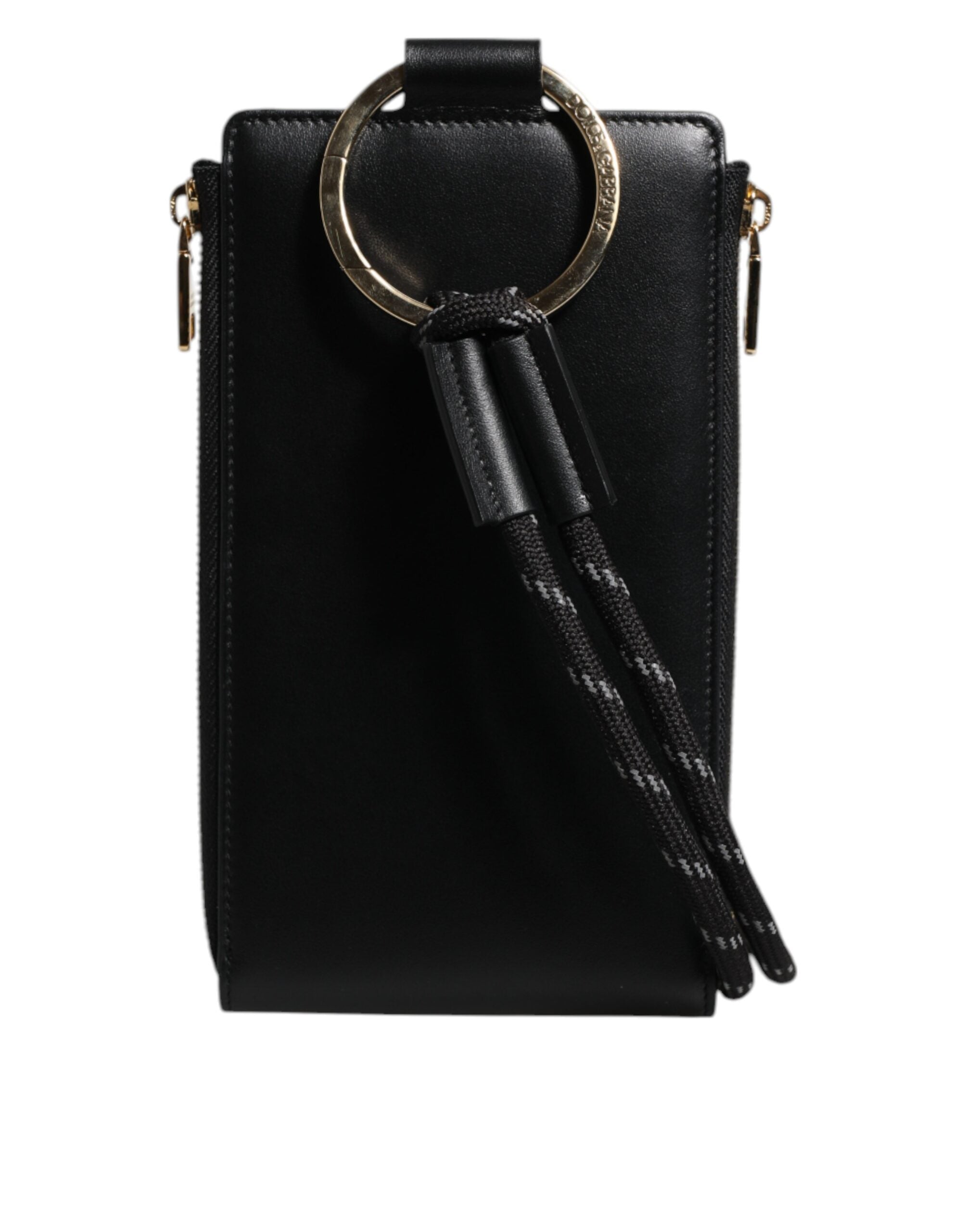 Dolce & Gabbana Black Leather Logo Plaque Neck Strap Card Coin Men's Wallet