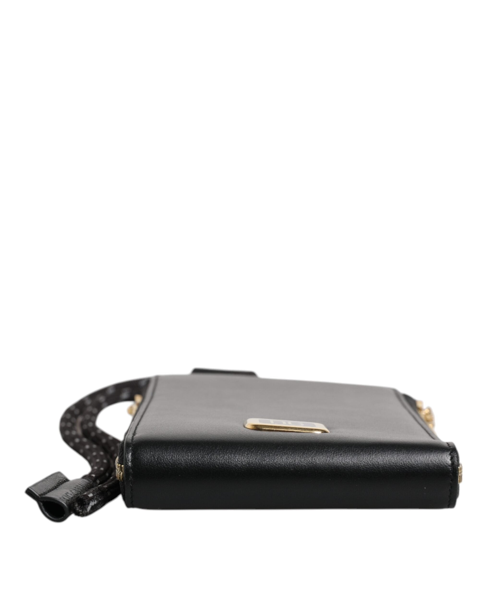 Dolce & Gabbana Black Leather Logo Plaque Neck Strap Card Coin Men's Wallet
