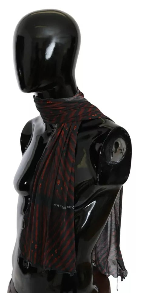 Costume National Black Red Viscose Foulard Branded Men's Scarf